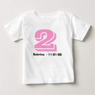 ピンクと黒の名前と年齢Tシャツ ベビーTシャツ