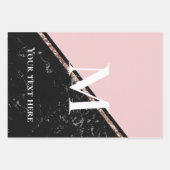 ピンクと黒の大理石のテクスチャお祝い ラッピングペーパーシート (正面)