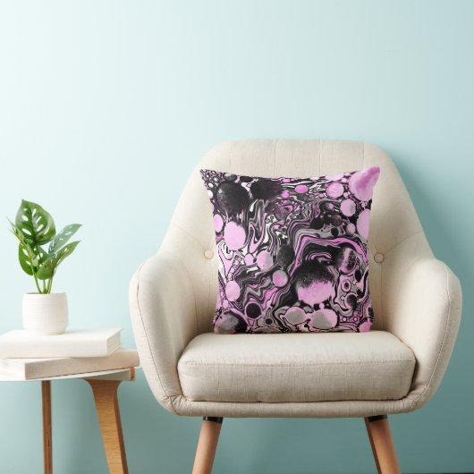 ピンクと黒の大理石の流体アートセモダンル クッション (椅子)