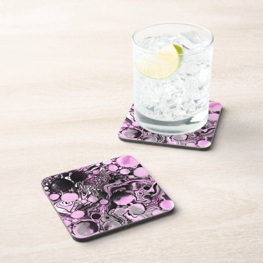 ピンクと黒の大理石の流体アートセモダンル コースター (右側)