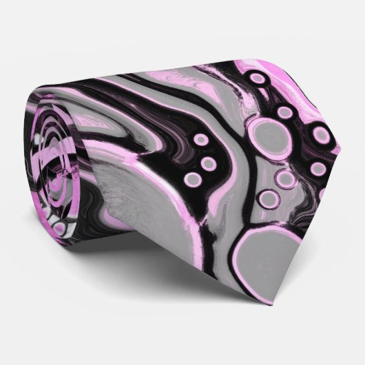 ピンクと黒の大理石の流体アートセモダンル ネクタイ (ロール)
