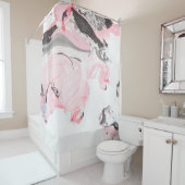 ピンクと黒の大理石テクスチャ。手書き シャワーカーテン (インサイチュ)