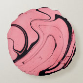 ピンクと黒の大理石テクスチャ。手絵を描 ラウンドクッション (裏面)