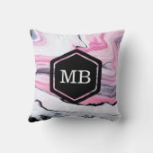 ピンクと黒の大理石モノグラムパターン（の模様が）ある枕 クッション (裏面)
