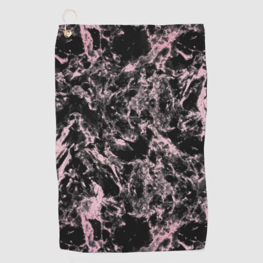 ピンクと黒の大理石 ゴルフタオル (正面)