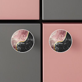 ピンクと黒の大理石 セラミックノブ