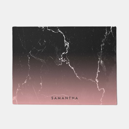 ピンクと黒の大理石 ドアマット (正面)