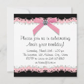 ピンクと黒の女の子の写真の誕生日パーティー 招待状 (裏面)