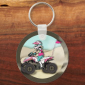 ピンクと黒の女の子ATVライダー キーホルダー (正面)