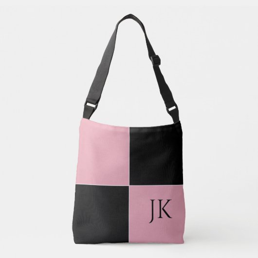 ピンクと黒の市松模様  クロスボディバッグ (正面)