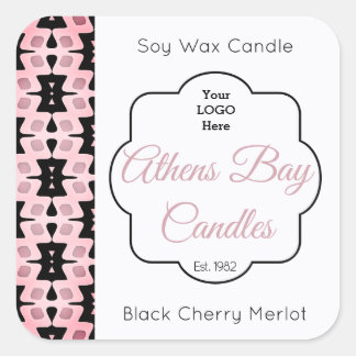 ピンクと黒の幾何学的なロウソク製品ラベル スクエアシール