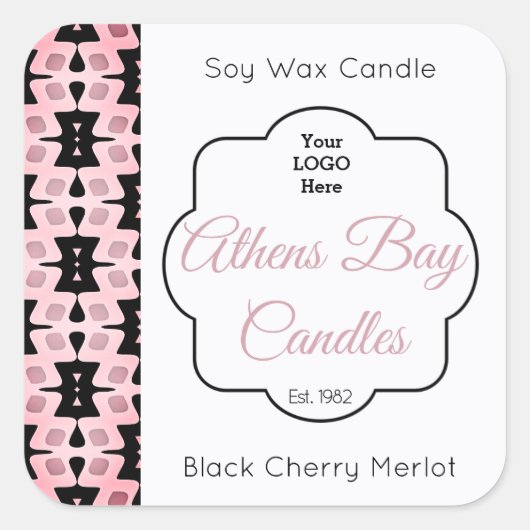 ピンクと黒の幾何学的なロウソク製品ラベル スクエアシール (正面)
