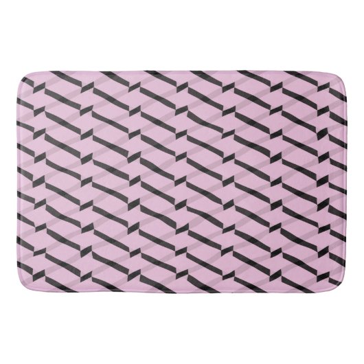 ピンクと黒の幾何学的パターン バスマット (正面)