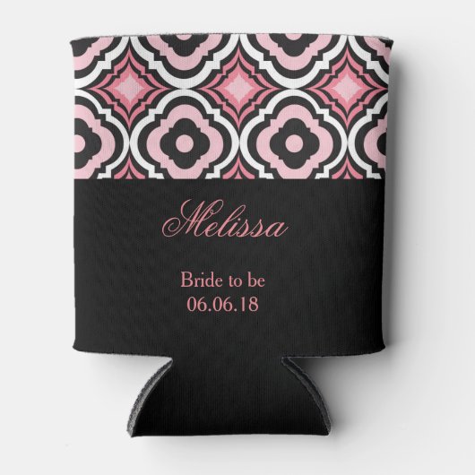 ピンクと黒の幾何学的パターン 缶クーラー (正面)