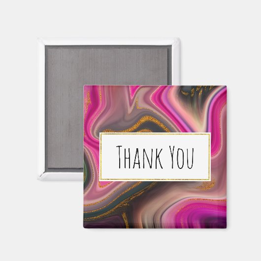 ピンクと黒の抽象芸術と金ゴールド渦巻きありがとう マグネット (正面/裏面)