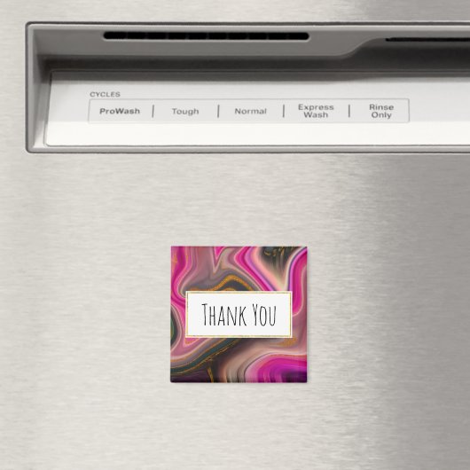 ピンクと黒の抽象芸術と金ゴールド渦巻きありがとう マグネット (インサイチュ (食洗機))