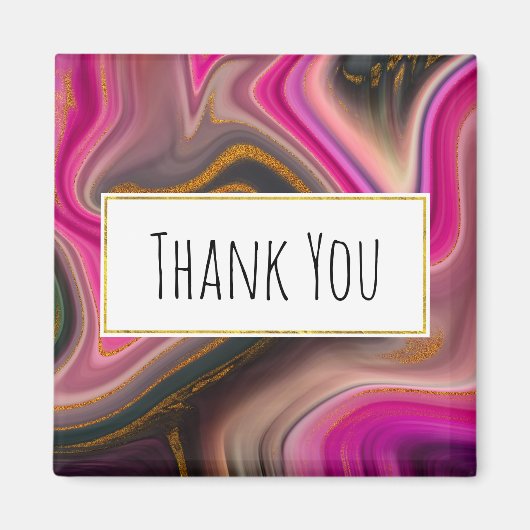 ピンクと黒の抽象芸術と金ゴールド渦巻きありがとう マグネット (正面)