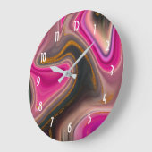 ピンクと黒の抽象芸術と金ゴールド渦 ラージ壁時計 (傾斜)