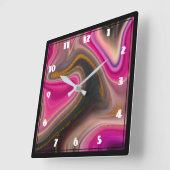 ピンクと黒の抽象芸術、金ゴールドが渦巻く大きいC スクエア壁時計 (傾斜)