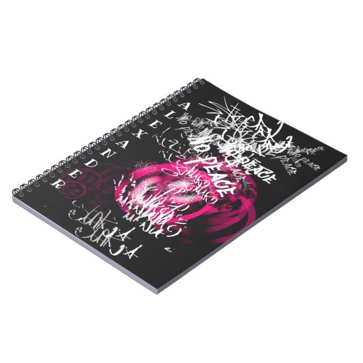 ピンクと黒の文字ノーピース通りグラフィティ ノートブック (左側)