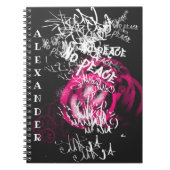 ピンクと黒の文字ノーピース通りグラフィティ ノートブック (正面)