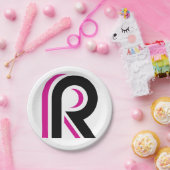 ピンクと黒の文字R ペーパープレート (パーティー)