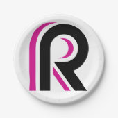 ピンクと黒の文字R ペーパープレート (正面)