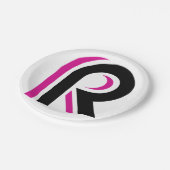 ピンクと黒の文字R ペーパープレート (アングル)