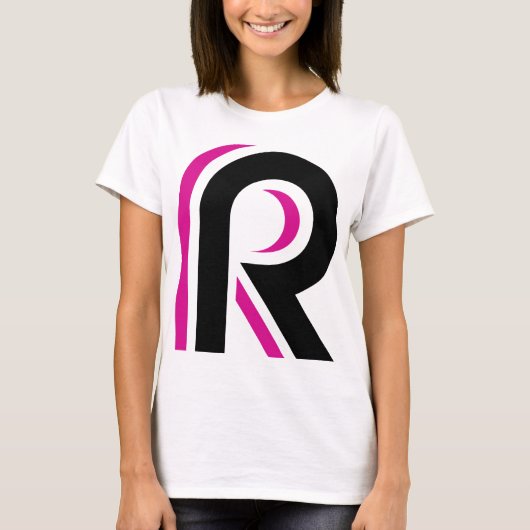 ピンクと黒の文字R Tシャツ (正面)