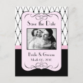 ピンクと黒の日付を保存フォトポストカード 案内ポストカード (正面)