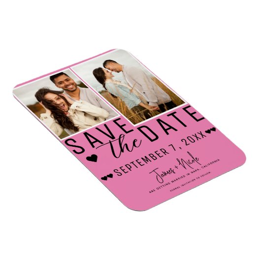 ピンクと黒の日付を保存2写真結婚の マグネット (右側)