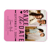 ピンクと黒の日付を保存2写真結婚の マグネット (横)