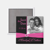 ピンクと黒の日付写真マグネットを保存 マグネット (正面/裏面)