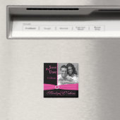 ピンクと黒の日付写真マグネットを保存 マグネット (インサイチュ (食洗機))