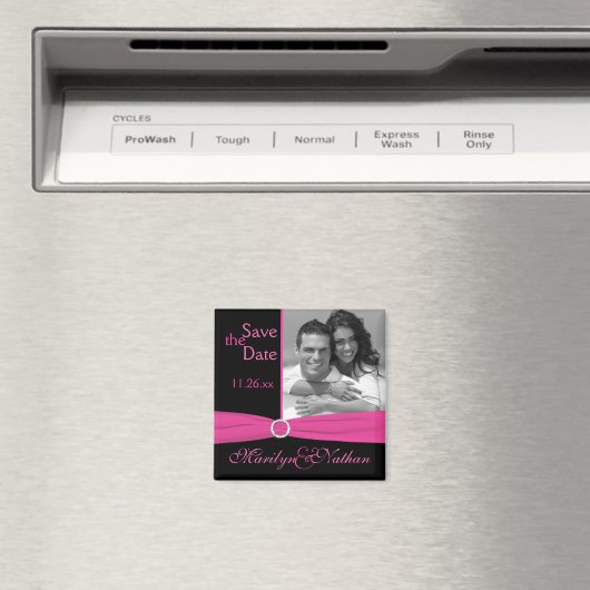 ピンクと黒の日付写真マグネットを保存 マグネット (インサイチュ (食洗機))