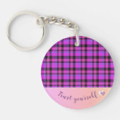 ピンクと黒の格子状キーチェーン キーホルダー (正面)