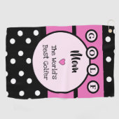 ピンクと黒の母とストライプ水玉模様 ゴルフタオル (横)