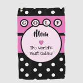ピンクと黒の母とストライプ水玉模様 ゴルフタオル (正面)
