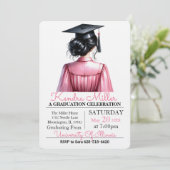 ピンクと黒の水彩卒業招待状 招待状 (スタンド正面)