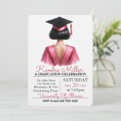 ピンクと黒の水彩卒業招待状 招待状 (スタンド正面)