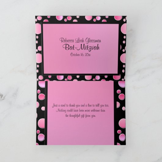 ピンクと黒の水玉模様サンキューカード(写真付き) サンキューカード (内部)