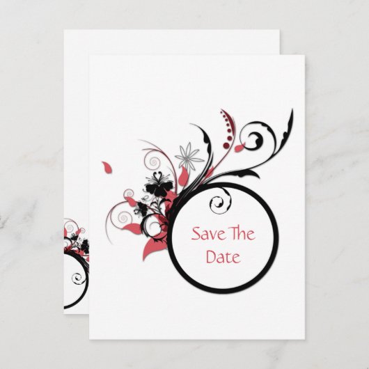 ピンクと黒の渦巻きが日付を保存 案内ポストカード (正面/裏面)