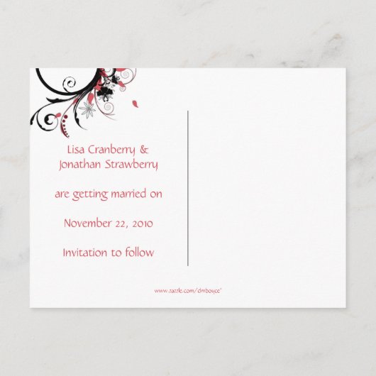 ピンクと黒の渦巻きが日付を保存 案内ポストカード (裏面)