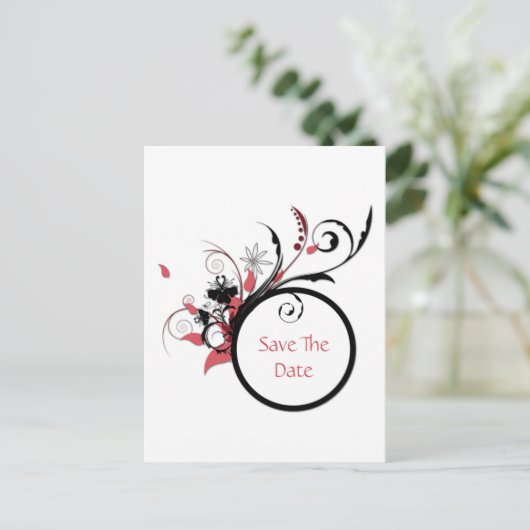 ピンクと黒の渦巻きが日付を保存 案内ポストカード (スタンド正面)