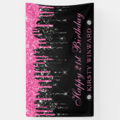 ピンクと黒の滴下グリッター21st誕生日 横断幕 (縦)