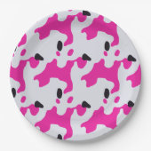ピンクと黒の牛のプリントパターン ペーパープレート (正面)