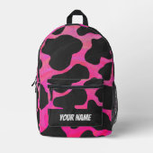 ピンクと黒の牛のモノグラム プリントバックパック (正面)