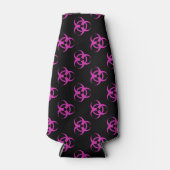 ピンクと黒の生物学的災害［有害物質］記号パターン ボトルクーラー (正面)