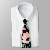 ピンクと黒の緑の水の色フローラルパターン ネクタイ (タイ)