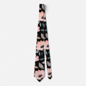 ピンクと黒の緑の水の色フローラルパターン ネクタイ (正面)
